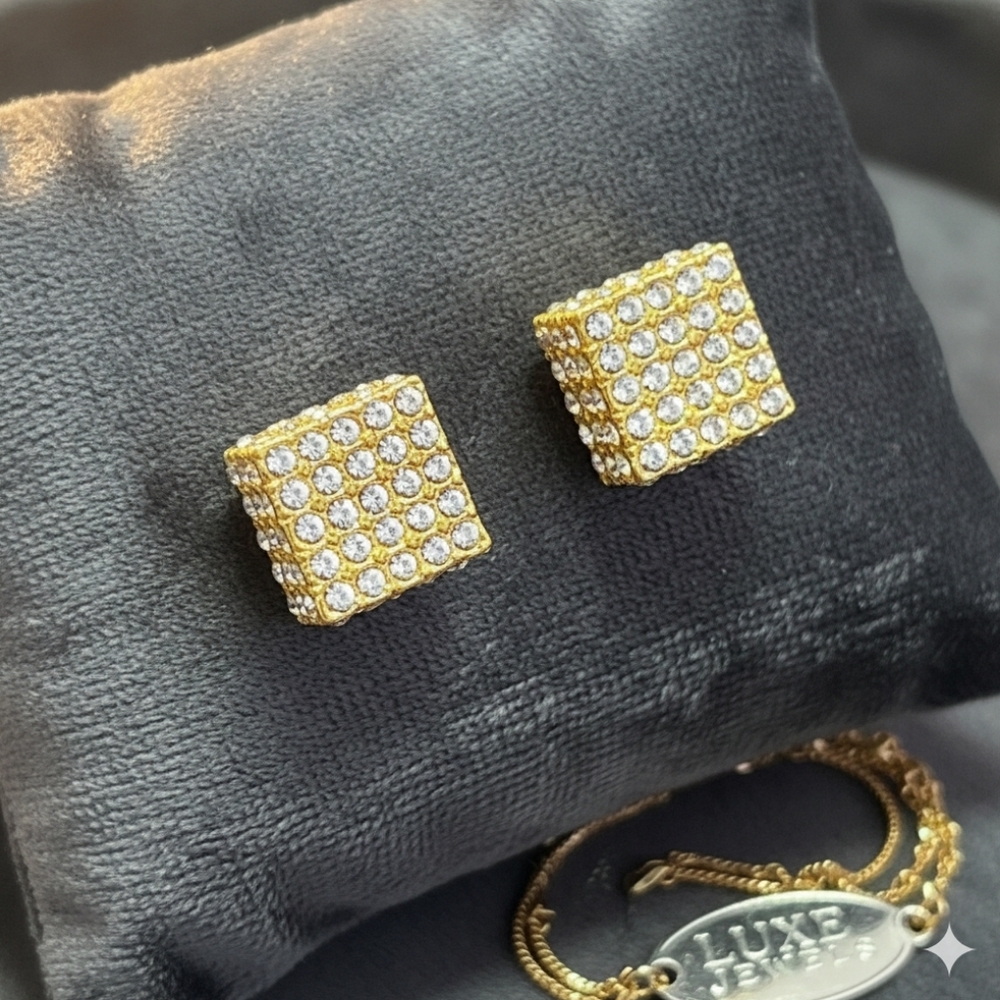 Mens Cube Micropave Earrings